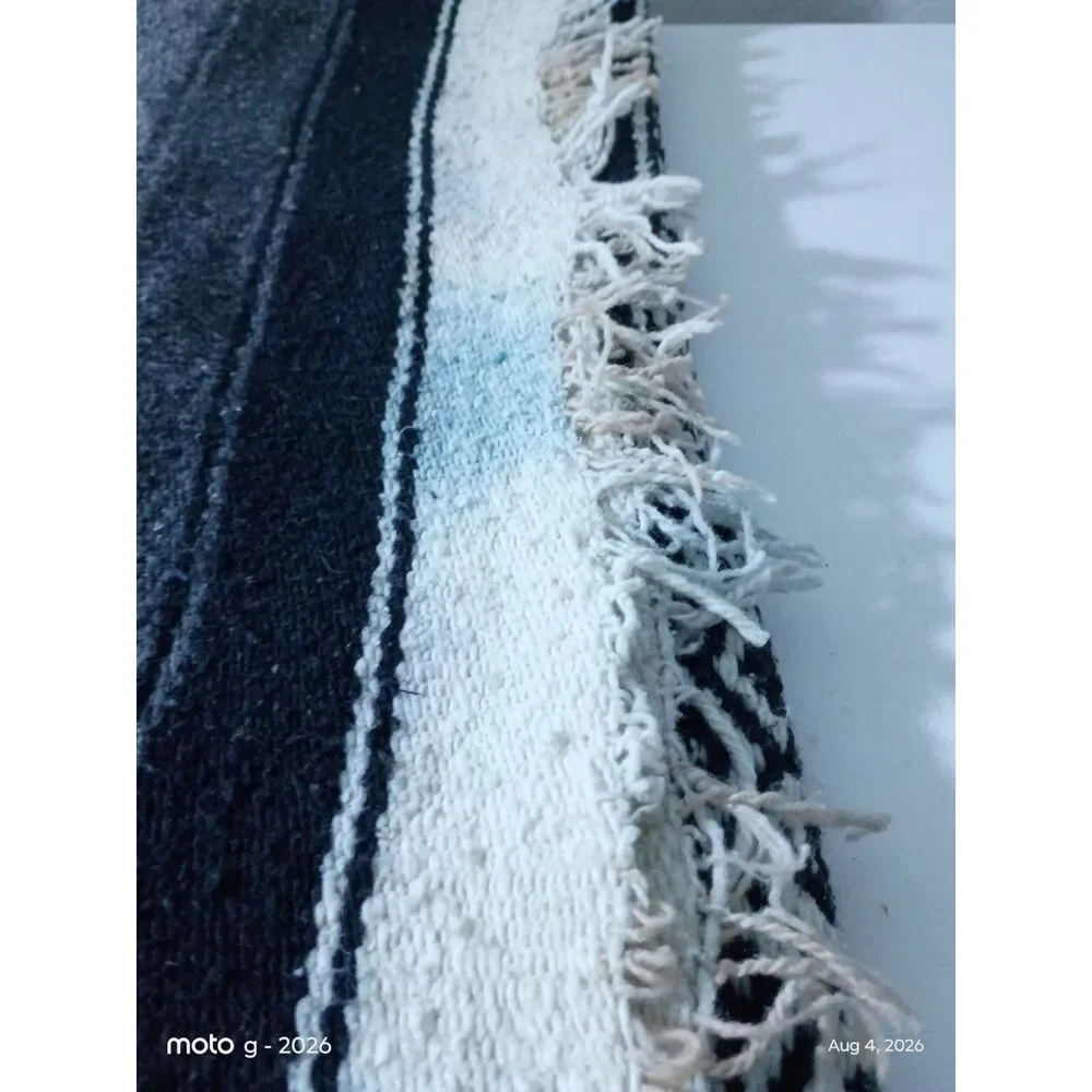 Handwoven Mexican Falsa Blanket - Blue Gray White Diamond Weave Throw